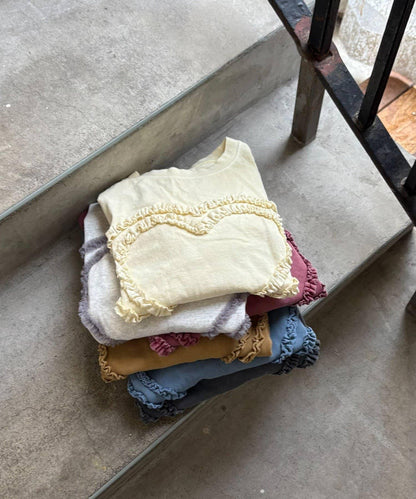 【KIDS】水洗工藝愛心圖案長袖T恤