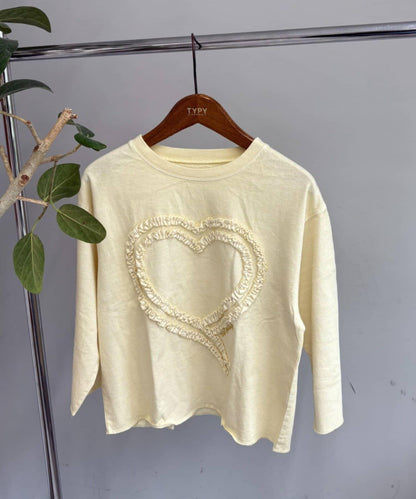 【KIDS】水洗工藝愛心圖案長袖T恤