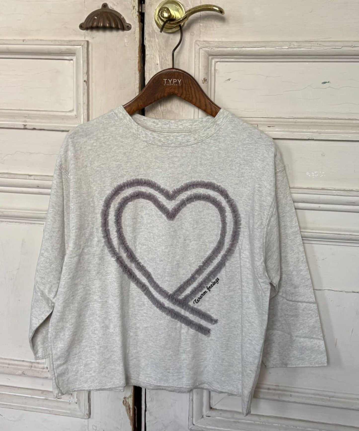 【KIDS】水洗工藝愛心圖案長袖T恤