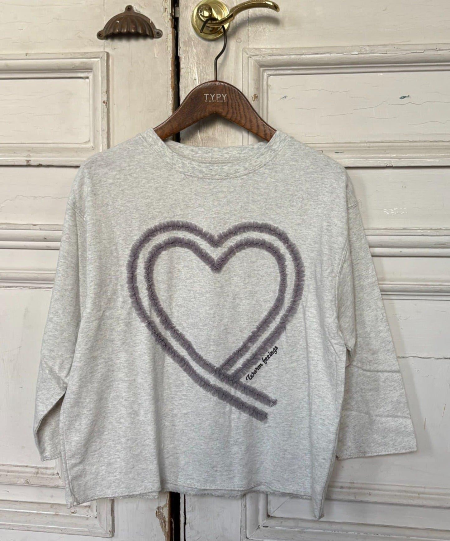 【KIDS】水洗工藝愛心圖案長袖T恤