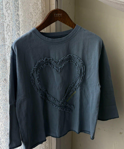 【KIDS】水洗工藝愛心圖案長袖T恤