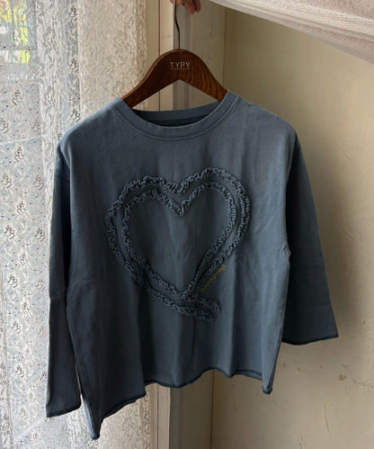 【KIDS】水洗工藝愛心圖案長袖T恤