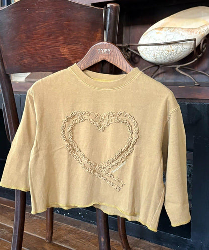 【KIDS】水洗工藝愛心圖案長袖T恤