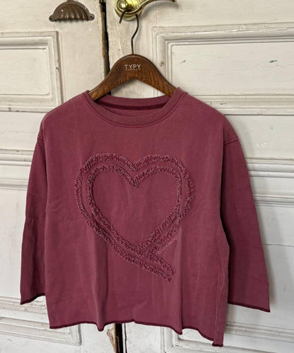 【KIDS】水洗工藝愛心圖案長袖T恤