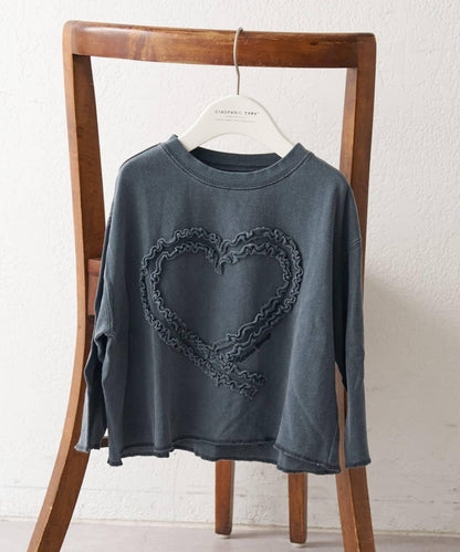 【KIDS】水洗工藝愛心圖案長袖T恤