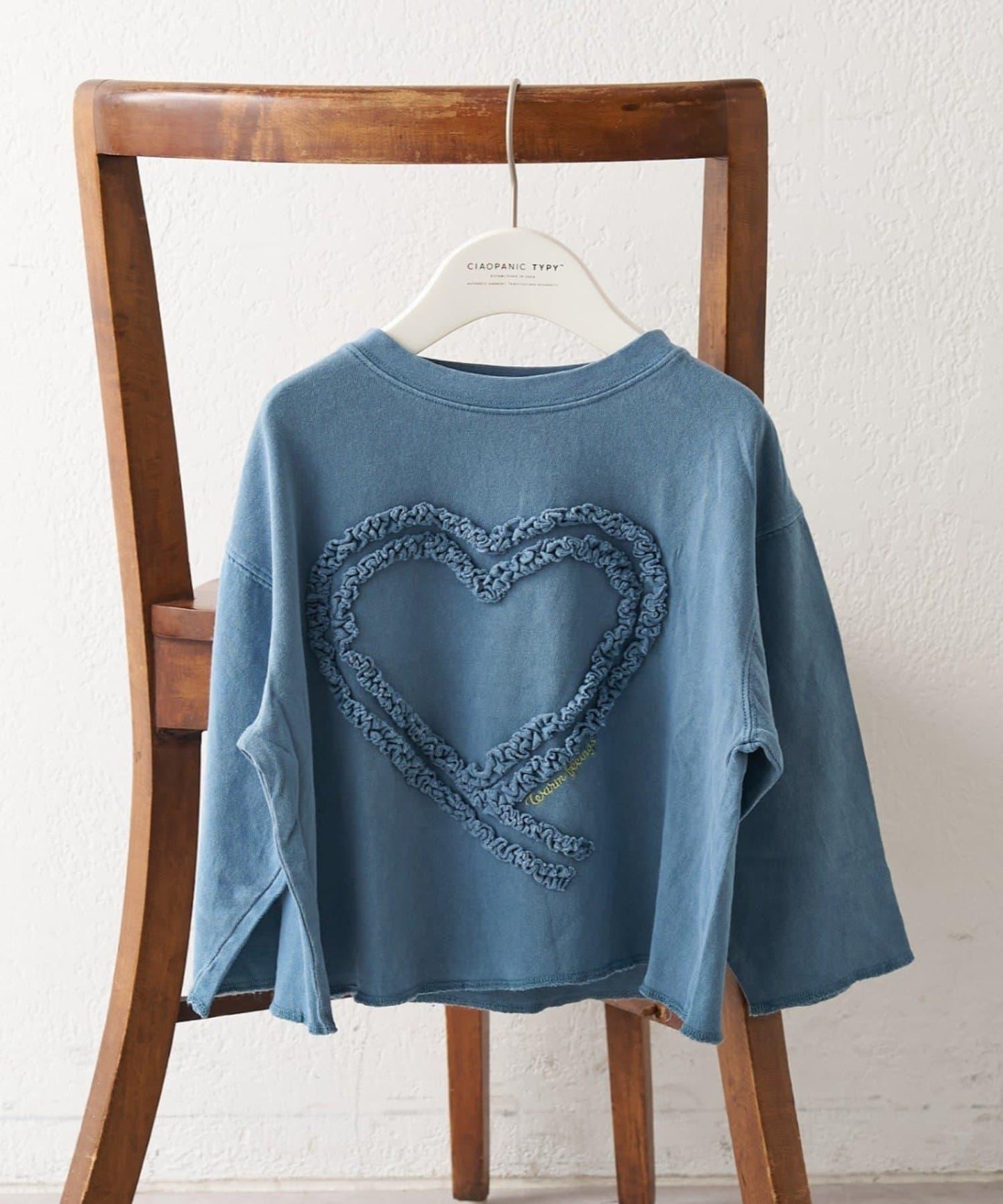 【KIDS】水洗工藝愛心圖案長袖T恤