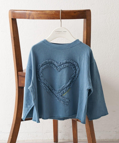 【KIDS】水洗工藝愛心圖案長袖T恤