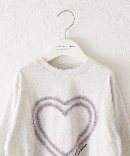 【KIDS】水洗工藝愛心圖案長袖T恤