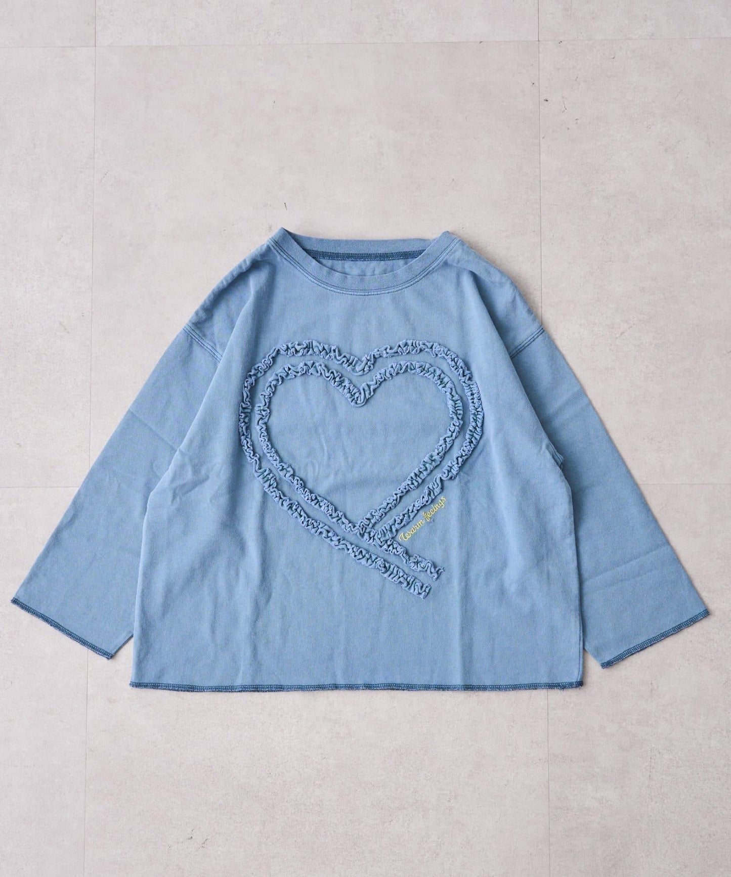 【KIDS】水洗工藝愛心圖案長袖T恤