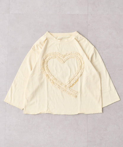 【KIDS】水洗工藝愛心圖案長袖T恤