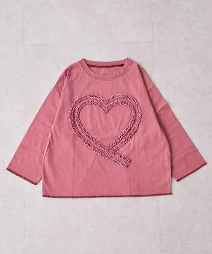 【KIDS】水洗工藝愛心圖案長袖T恤