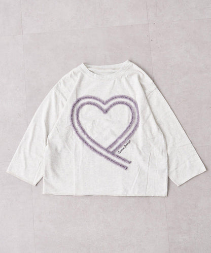 【KIDS】水洗工藝愛心圖案長袖T恤
