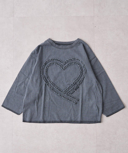 【KIDS】水洗工藝愛心圖案長袖T恤
