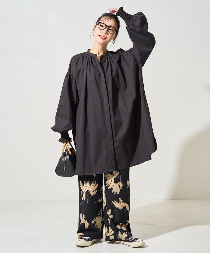 印度棉斜紋褶皺泡泡袖襯衫