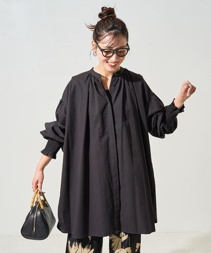 印度棉斜紋褶皺泡泡袖襯衫