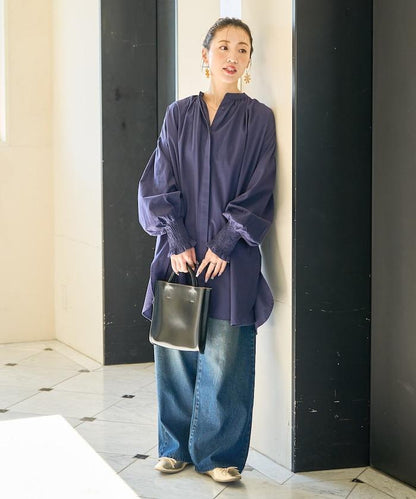 印度棉斜紋褶皺泡泡袖襯衫