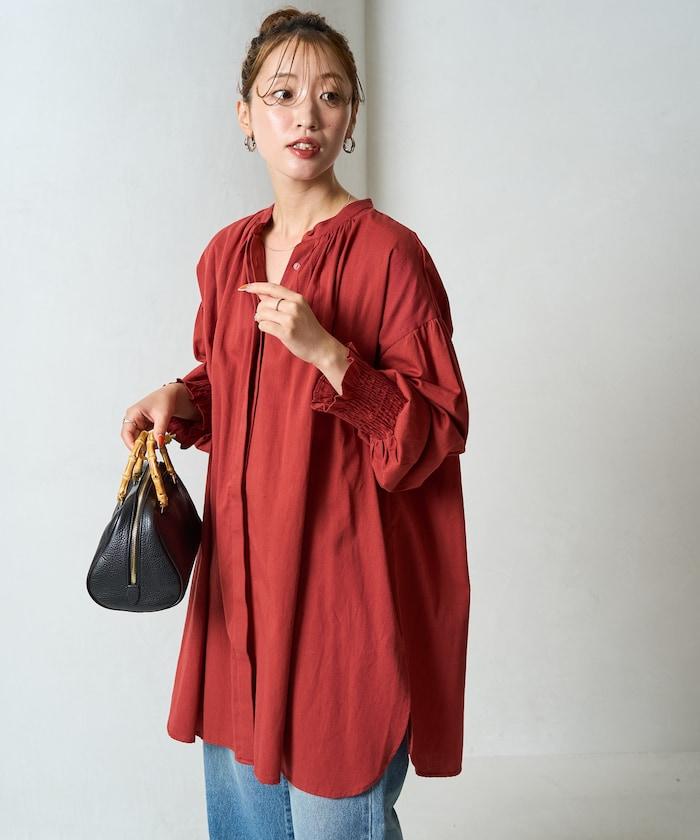 印度棉斜紋褶皺泡泡袖襯衫