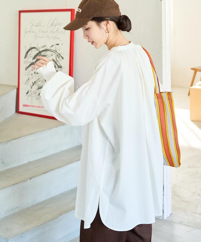 印度棉斜紋褶皺泡泡袖襯衫