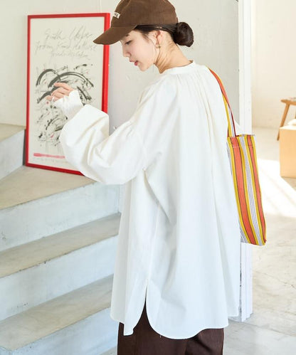 印度棉斜紋褶皺泡泡袖襯衫