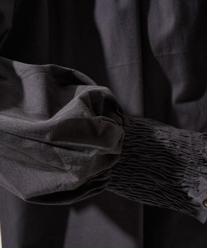 印度棉斜紋褶皺泡泡袖襯衫