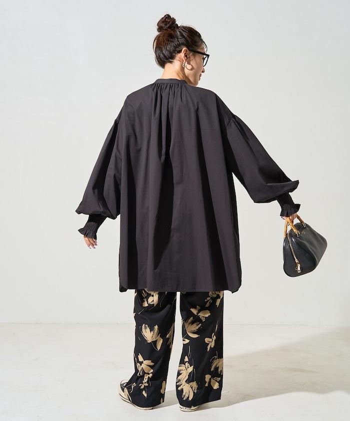 印度棉斜紋褶皺泡泡袖襯衫