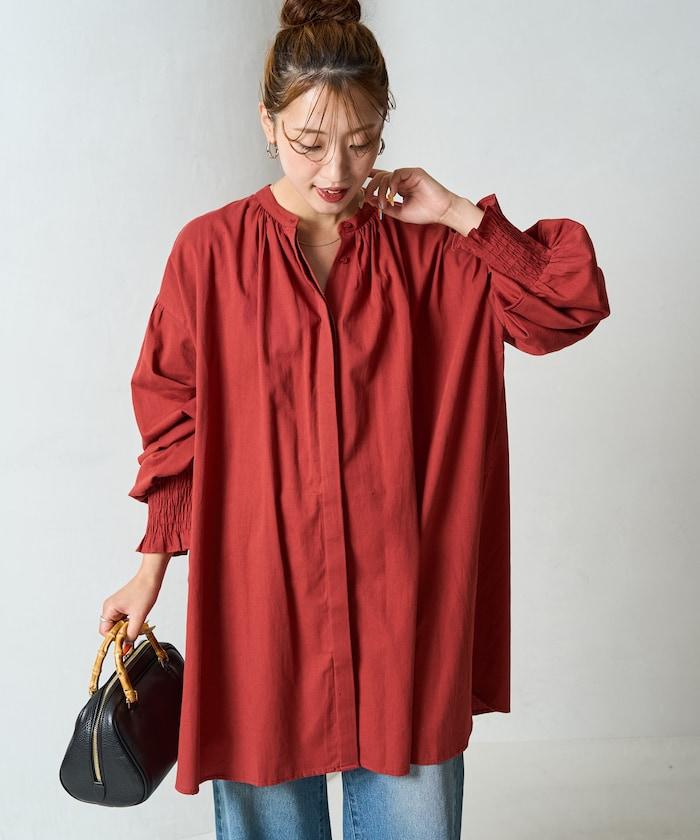 印度棉斜紋褶皺泡泡袖襯衫