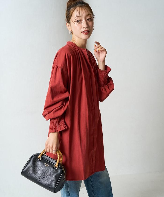 印度棉斜紋褶皺泡泡袖襯衫