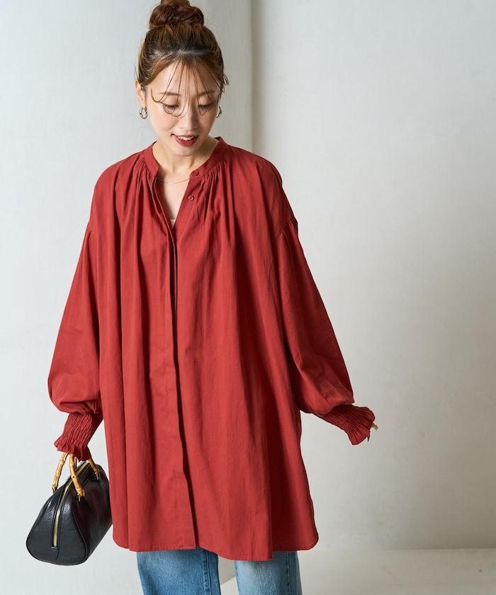 印度棉斜紋褶皺泡泡袖襯衫