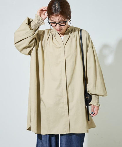 印度棉斜紋褶皺泡泡袖襯衫