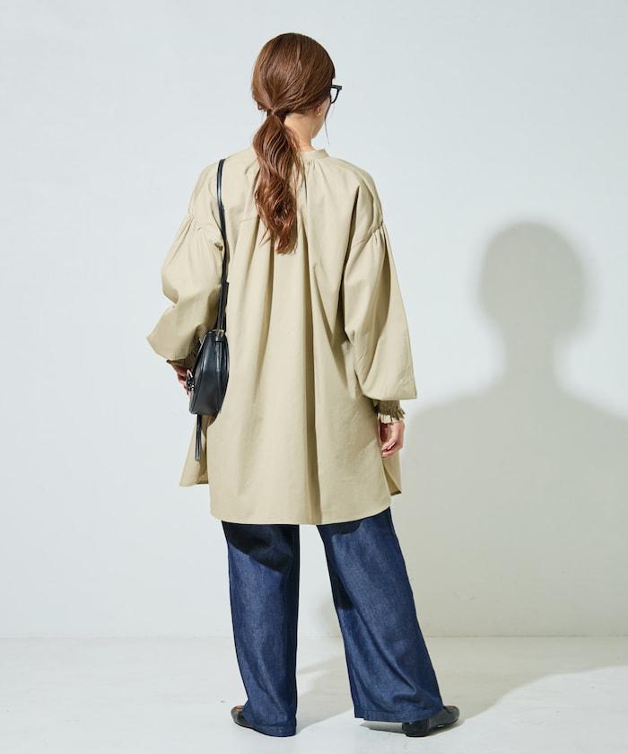 印度棉斜紋褶皺泡泡袖襯衫