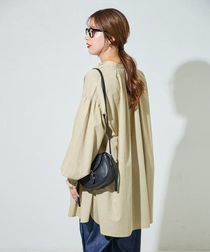 印度棉斜紋褶皺泡泡袖襯衫