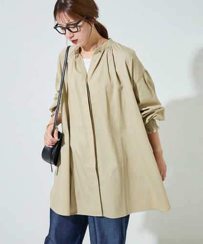 印度棉斜紋褶皺泡泡袖襯衫