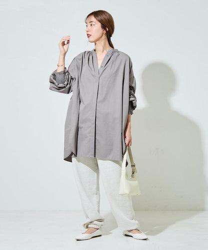 印度棉斜紋褶皺泡泡袖襯衫