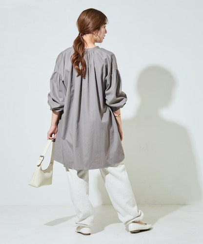 印度棉斜紋褶皺泡泡袖襯衫