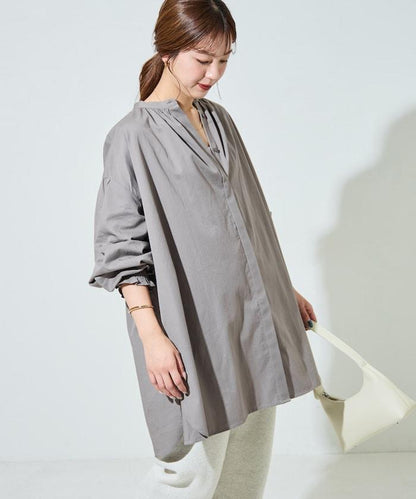 印度棉斜紋褶皺泡泡袖襯衫