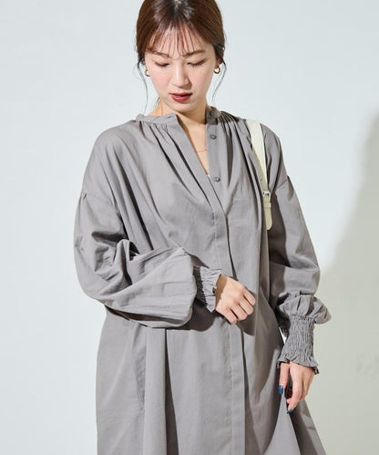 印度棉斜紋褶皺泡泡袖襯衫