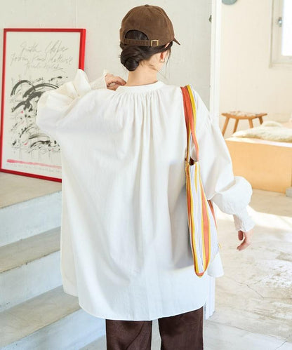 印度棉斜紋褶皺泡泡袖襯衫