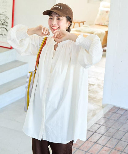 印度棉斜紋褶皺泡泡袖襯衫