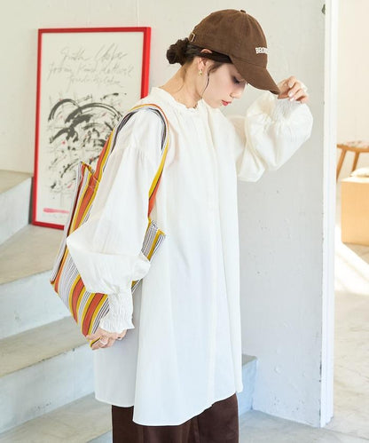 印度棉斜紋褶皺泡泡袖襯衫