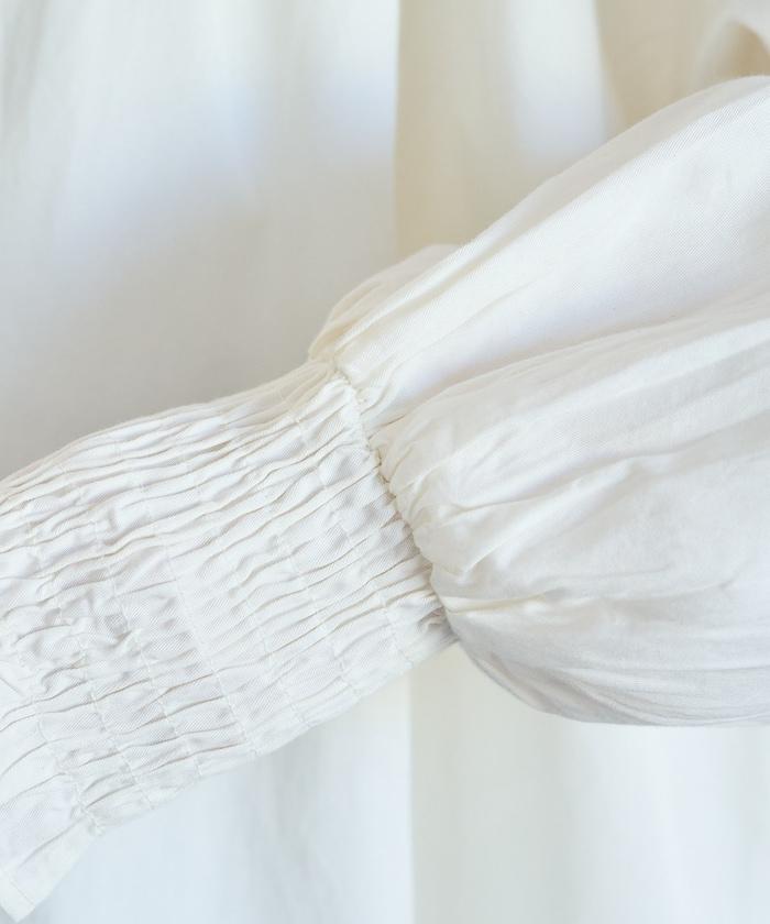 印度棉斜紋褶皺泡泡袖襯衫