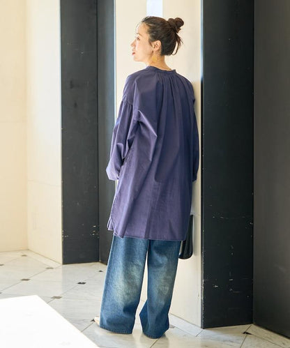 印度棉斜紋褶皺泡泡袖襯衫