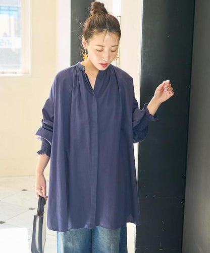 印度棉斜紋褶皺泡泡袖襯衫