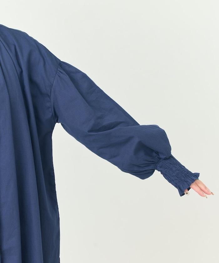 印度棉斜紋褶皺泡泡袖襯衫