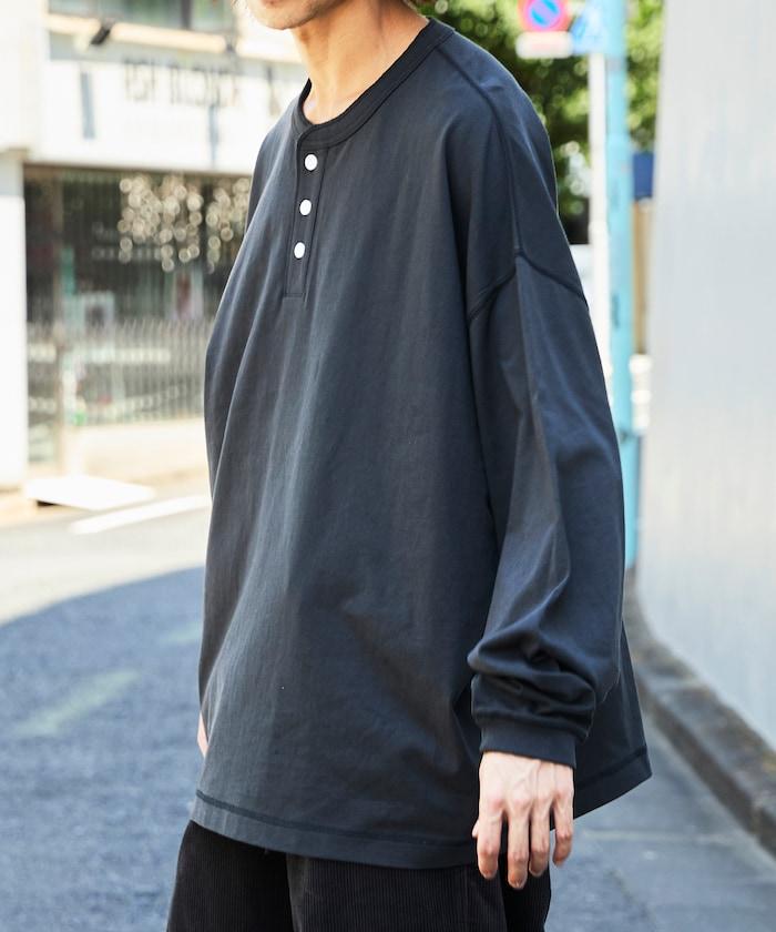 寬鬆版型 單點刺繡 亨利領 長袖T恤
