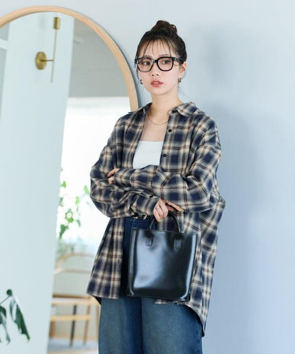 法蘭絨格子寬鬆襯衫