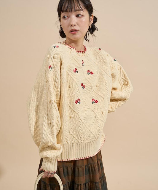 花卉刺繡針織套頭衫