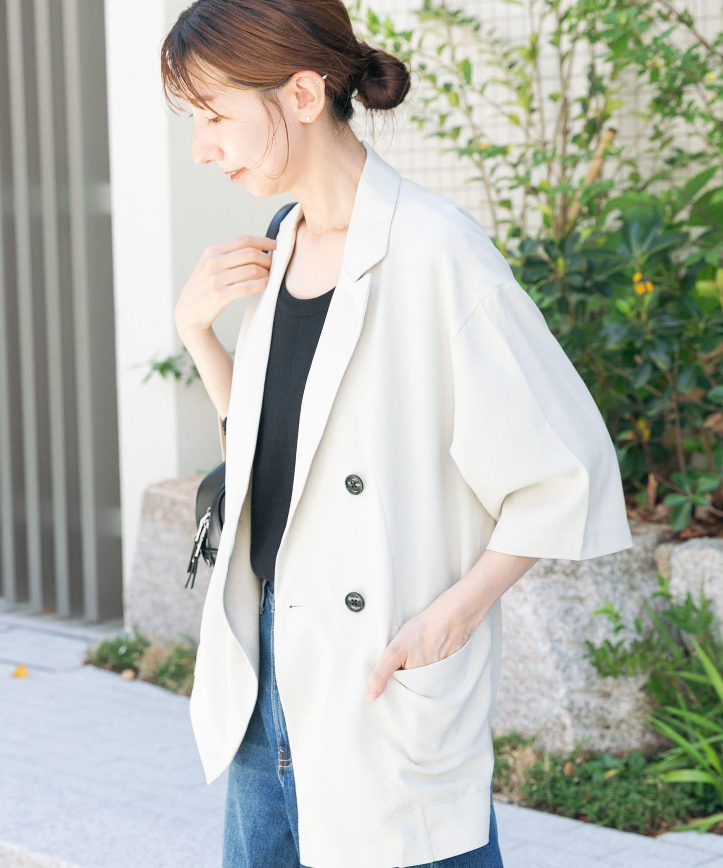 亞麻風半袖夾克