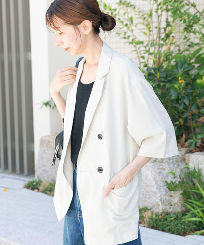 亞麻風半袖夾克