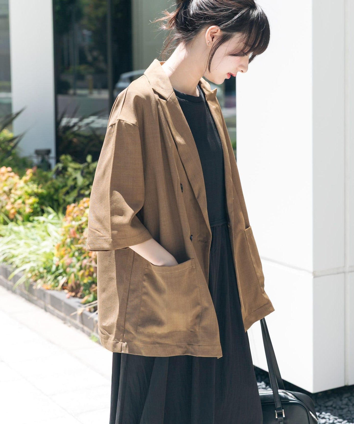 亞麻風半袖夾克