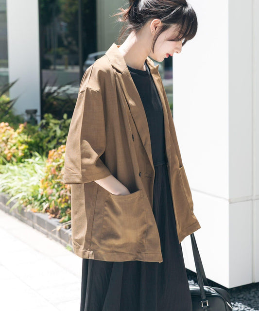 亞麻風半袖夾克